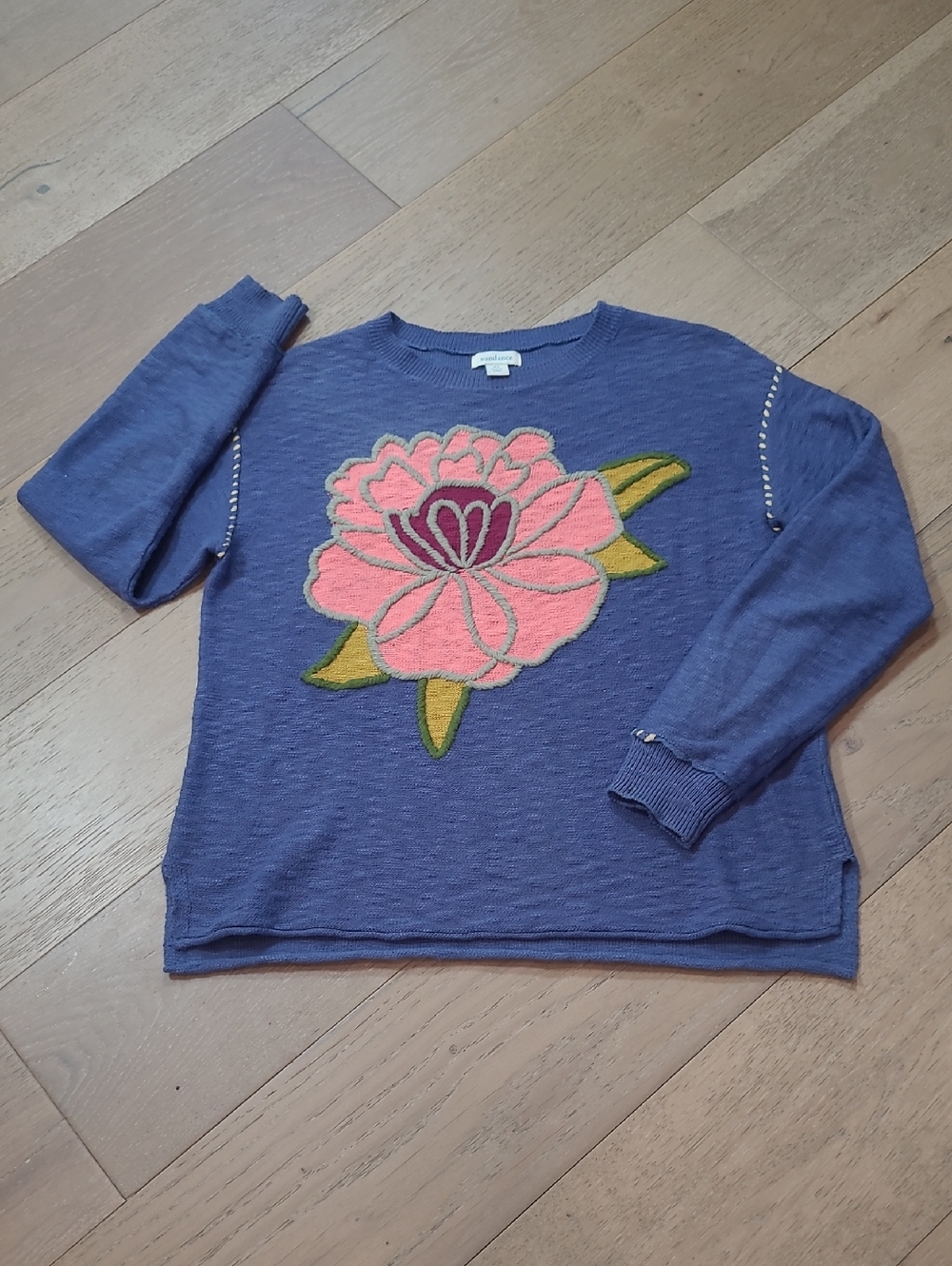 EUC Sundance Sweater Women's sz XS Blue Floral Knit Crewneck Sweater